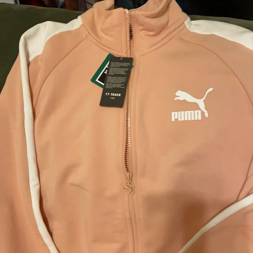 NWT Puma track jacket with zipper pink sand & white in color men size Large - Picture 1 of 10